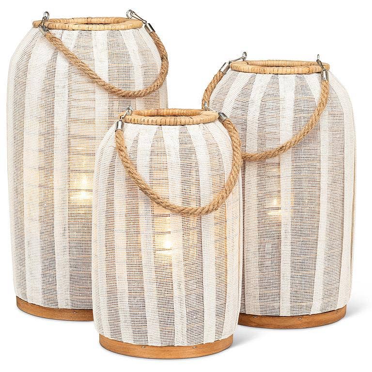 Tall Lantern with Jute Handle-Ivory