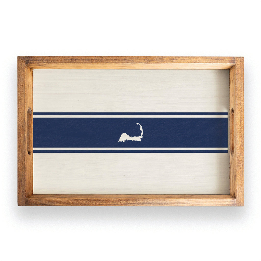 Cape Cod Map Navy Stripes Serving Tray