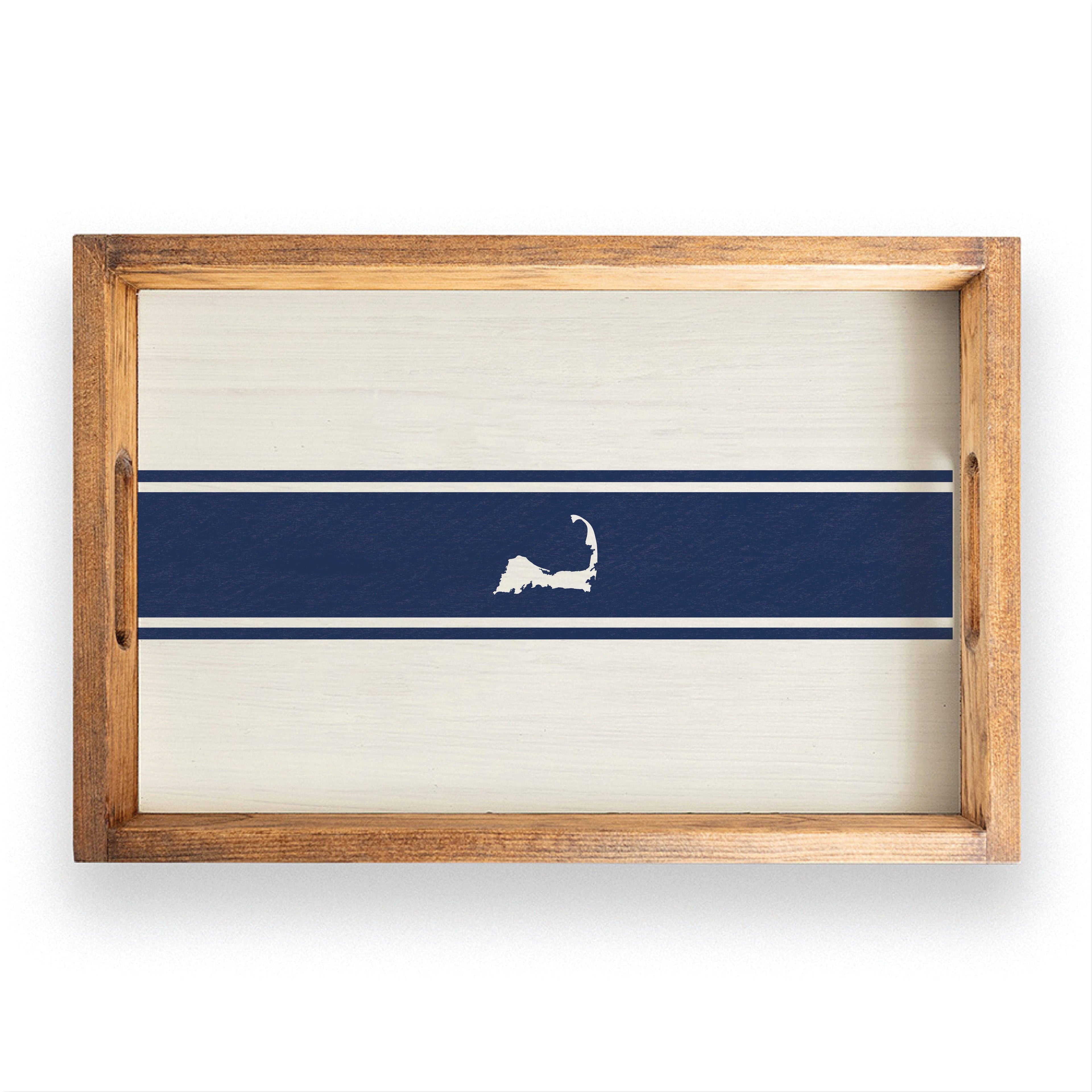 Cape Cod Map Navy Stripes Serving Tray