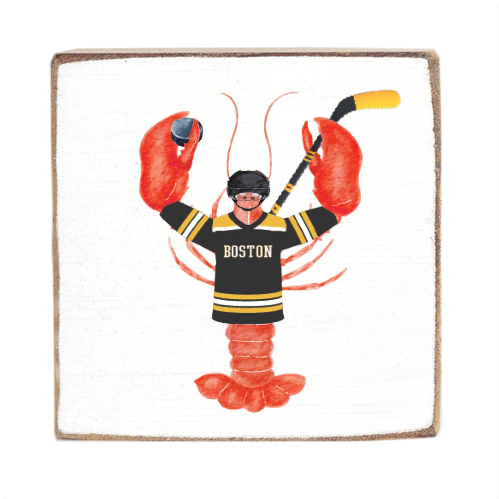 Boston Hockey Lobster Block Sign | Wooden Decor