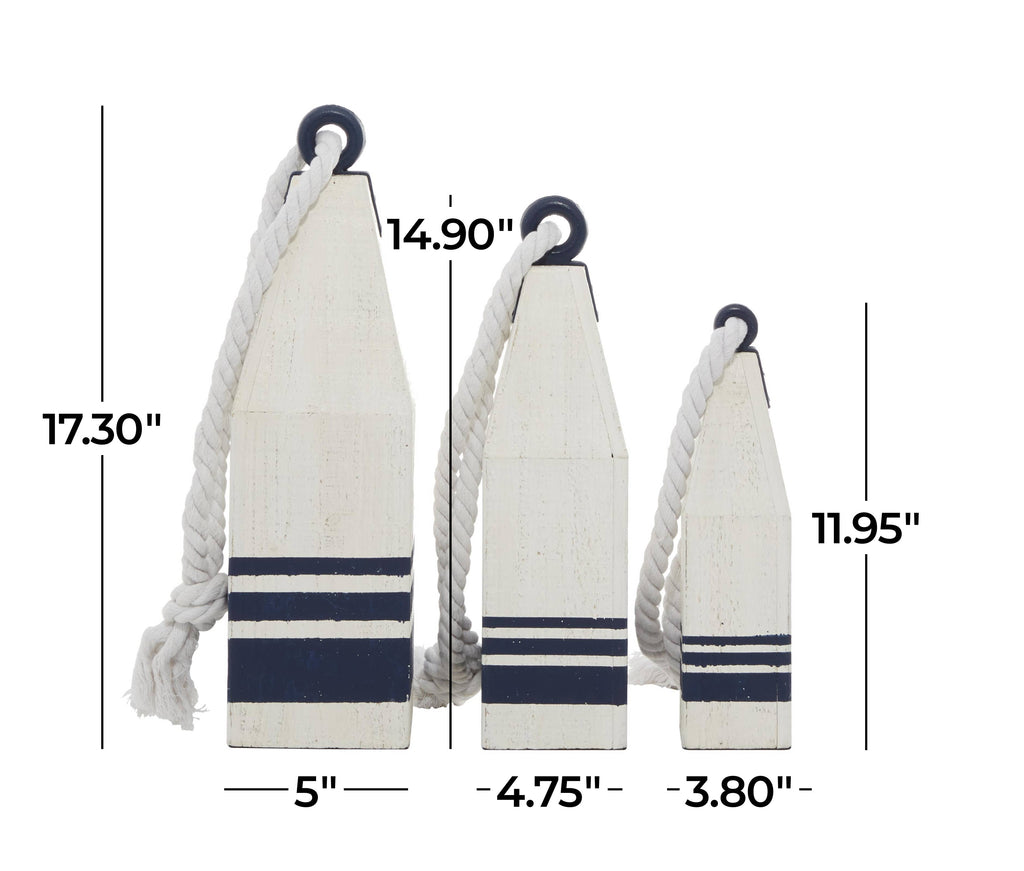 Coastal White Wood Buoy Set of 3