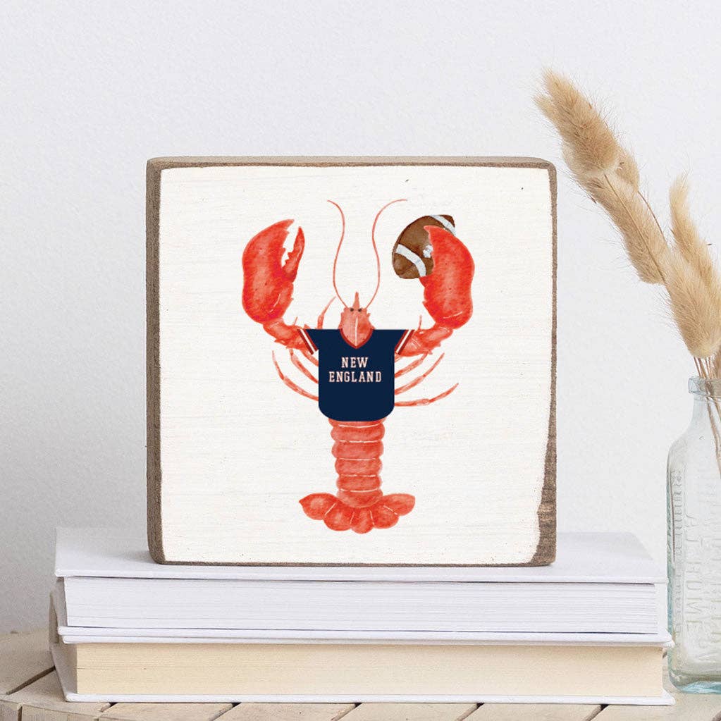 New England Football Lobster Block Sign | Wood Decor