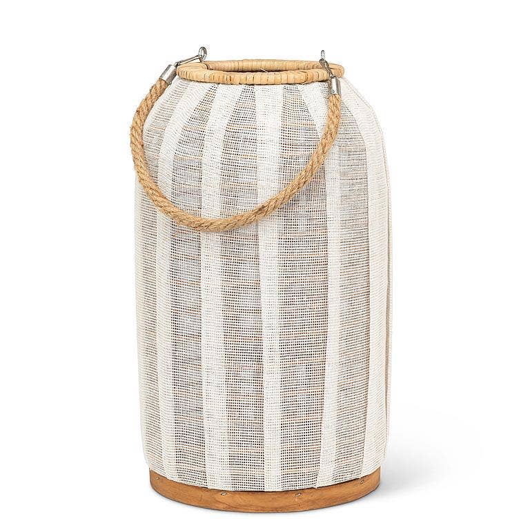 Tall Lantern with Jute Handle-Ivory