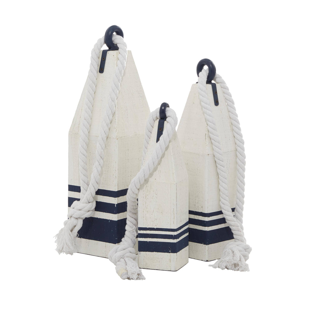 Coastal White Wood Buoy Set of 3