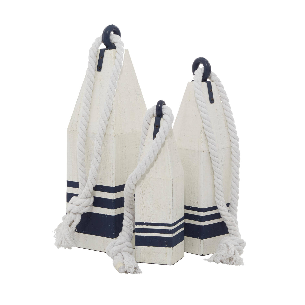 Coastal White Wood Buoy Set of 3