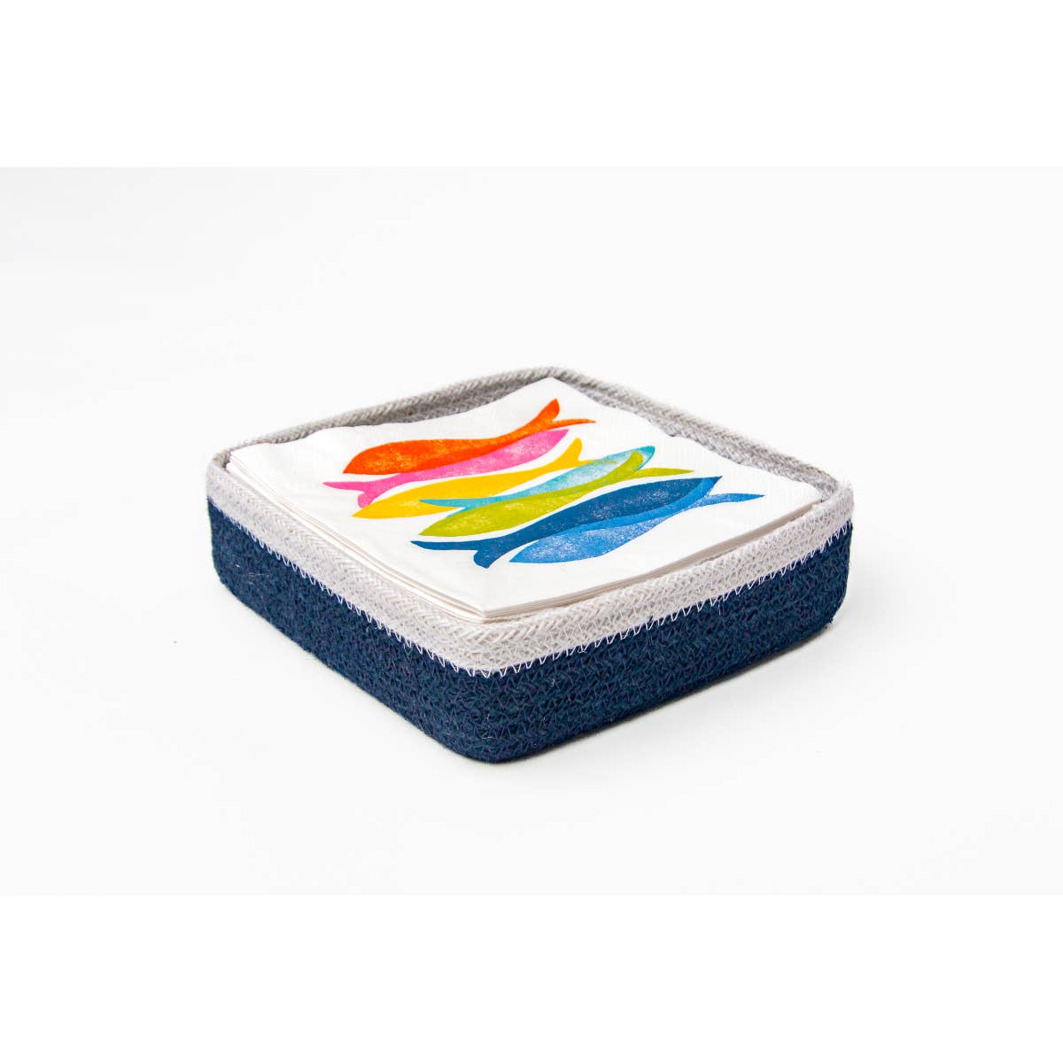 8" Navy Jute Lunch Napkin Caddy