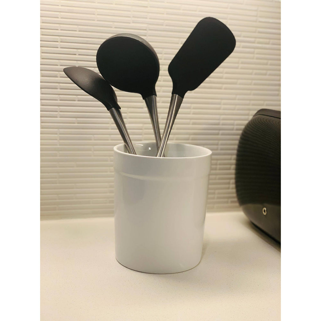 Fox Run Utensil Holder, White Stoneware, 4.75"x 4.75"x 5.5"
