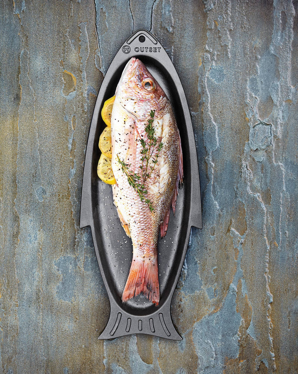 Outset Cast Iron Fish Grill and Serving Pan, 19" x 7" x 1"
